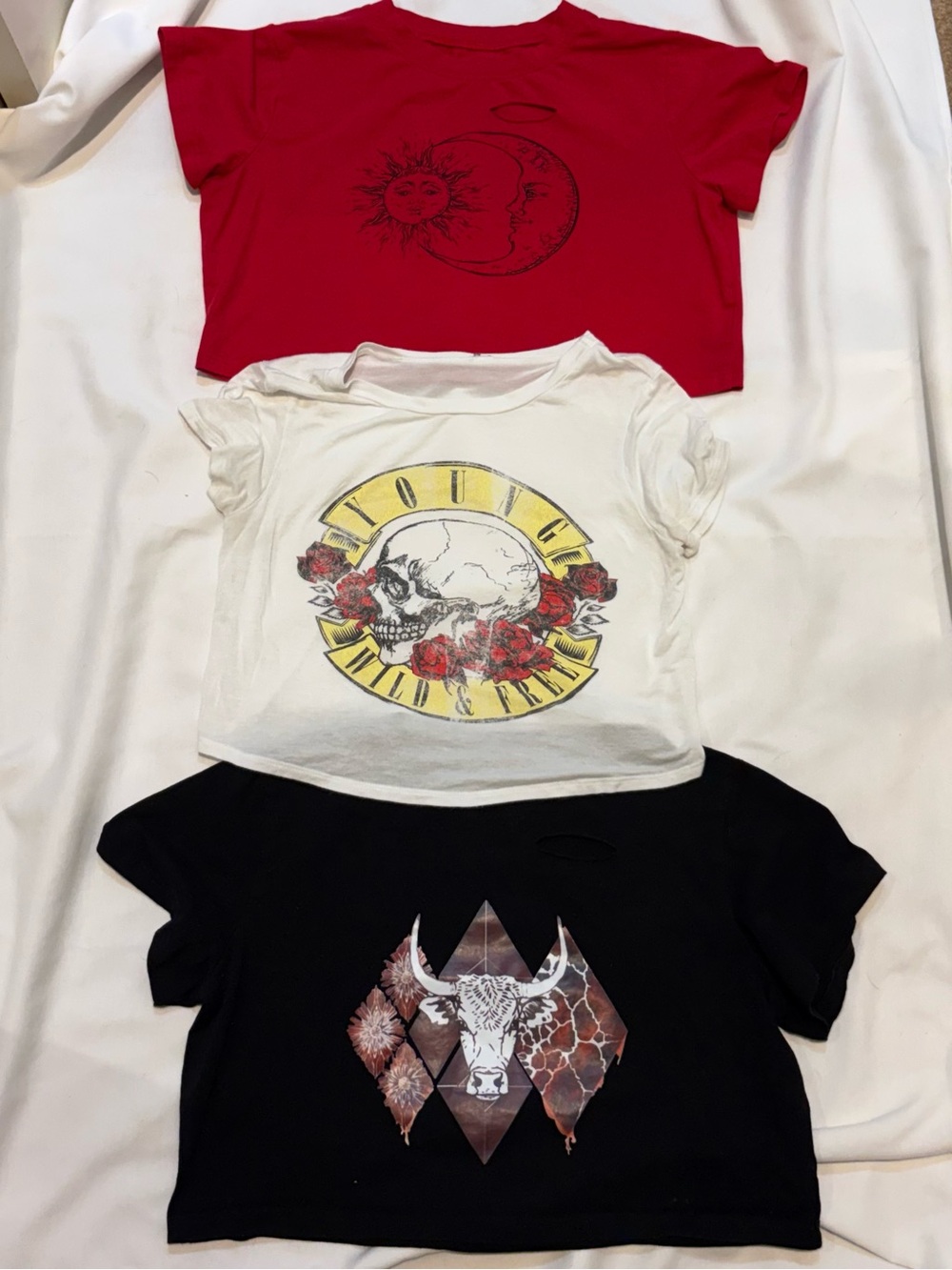 Graphic Crop Tees - Red, White & Black - Multi-Pack
